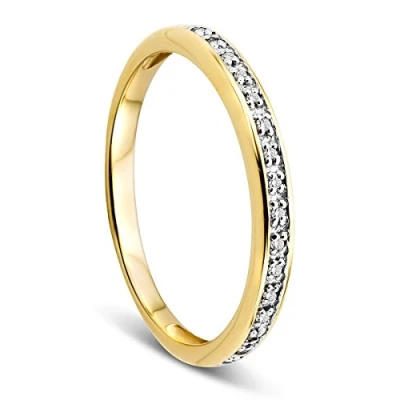 Afbeelding van Orovi Gouden ring memoire van 9 karaat geelgoud/witgoud (375) met 16 diamanten (0,05 Ct) trouwring dames briljanten verlovingsring allergeenvrij en handgemaakt, Goud, Diamant