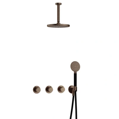 Afbeelding van Hotbath Cobber Regendoucheset IBS70 Verouderd Messing Ronde handdouche 20cm Hoofddouche 15cm Plafondbuis Handouche met wandhouder