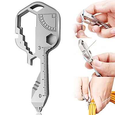 Afbeelding van Shao hua 24 in 1 Multifunctionele Sleutel Roestvrijstalen Zakvormig Zakgereedschap Mini Draagbaar Sleuteltool Emergency Survival Tool Outdoor Flesopener (Zilver)