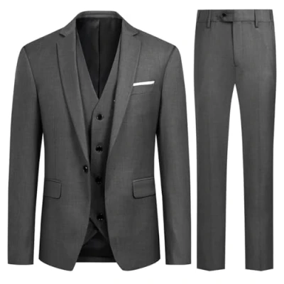 Afbeelding van Herenbruiloft 3 delig Slim Fit Smoking Pakken Zuivere Kleur Formele Vest en Broek, grijs., L