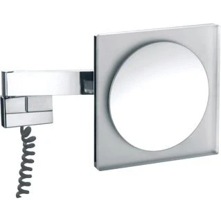Afbeelding van Emco scheerspiegel vierkant met ronde spiegel 18cm led verlichting snoer 22x22cm factor 5 wandmodel 2 armig chroom 109606005