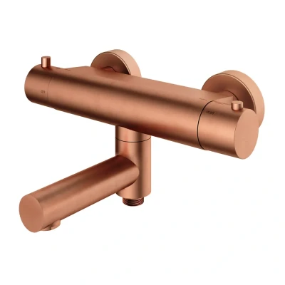 Afbeelding van HotBath Buddy thermostatische badmengkraan met wegdraaibare uitloop omstel Geborsteld koper