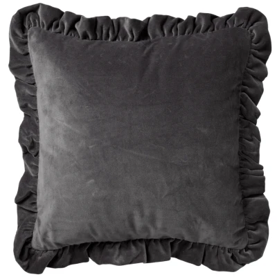 Afbeelding van Dutch Decor YARA Sierkussen katoen 45x45 cm velvet Charcoal Gray antraciet ruches rondom