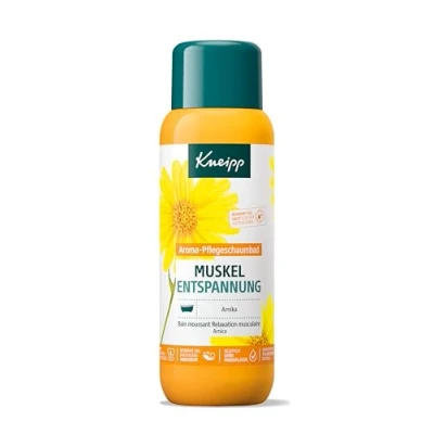 Afbeelding van Kneipp Aroma verzorgingsschuimbad Spier ontspanning Badtoevoeging met waardevol extract van arnica &amp; natuurlijke etherische oliën cabreuva, rozemarijn pinussoorten verwarmende badervaring 400 ml