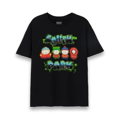 Afbeelding van South Park T Shirt voor mannen Green Graffiti Logo Volwassenen Personages Eric Kenny Stan Kyle Zwarte Top met korte mouw Geanimeerde Comedy Series Merchandise