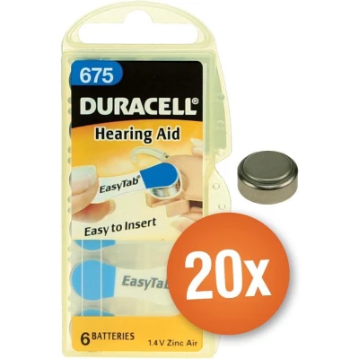 Afbeelding van Voordeelpak Duracell gehoorapparaat batterijen Type 675 (blauw) 20 x 6 stuks