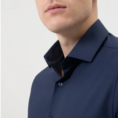Afbeelding van OLYMP Overhemd Level 5 24/Seven Navy maat 38 Heren Overhemden Formeel Effen met Body fit Pasvorm Polyester