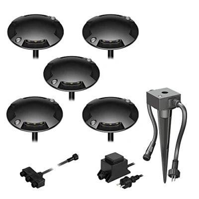 Afbeelding van ledscom.de LED opbouw vloerlamp Bunda, 4 lamps, met schemer sensor voor buiten gebruik, zwart, verkeersgeschikt, warm wit, set van 5