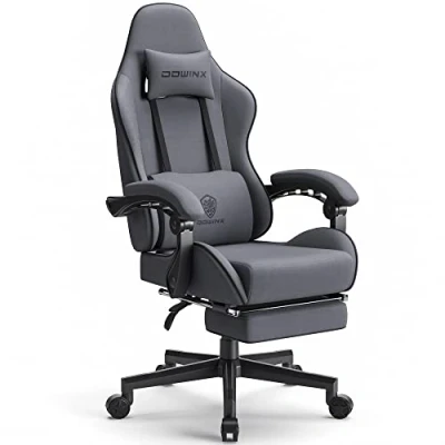 Afbeelding van Dowinx gamingstoel, bureaustoel, stoffen tas, lentekussen, stof met hoofdsteun, ergonomische gamingstoel voetensteun, grijs