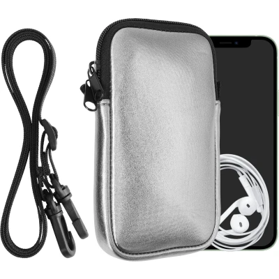 Afbeelding van kwmobile Tasje voor smartphones L 6,5&quot; Hoesje van neopreen in metallic grijs Phone case met nekkoord