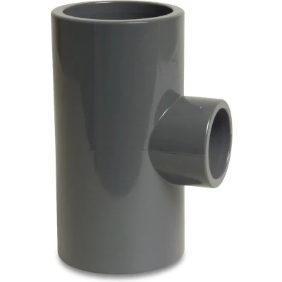 Afbeelding van T stuk 90 graden PVC U 50 mm x 32 lijmmof 16 bar grijs