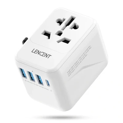 Afbeelding van LENCENT Reisadapter Wereldreis, Universele Reisstekker Wereldwij met 3 USB &amp; Type C Internationale Stopcontact Adapter, Adapter Wereldwijd voor 200+ Landen, EU UK DE FR ES CN USA JP IT AUS