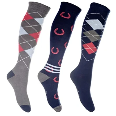 Afbeelding van HKM Rijsokken Cardiff Set van 3 Donkerblauw rood 35 38