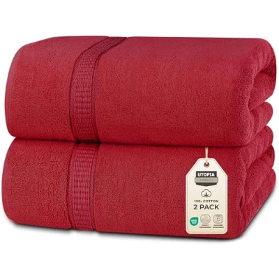 Afbeelding van Utopia Towels Extra groot badlaken van 100% ringgesponnen katoen, zeer absorberend en sneldrogend, superzachte hotelkwaliteit (rood)