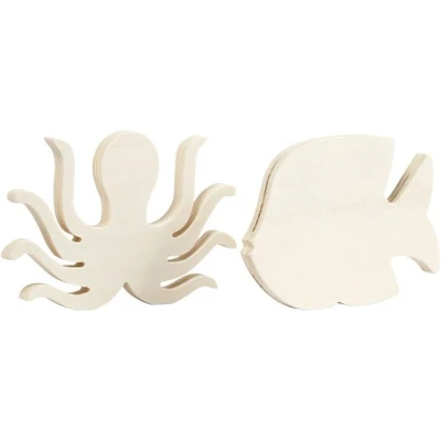 Afbeelding van Creativ Company Houten Zeedieren Inktvis en Vis, 2st.