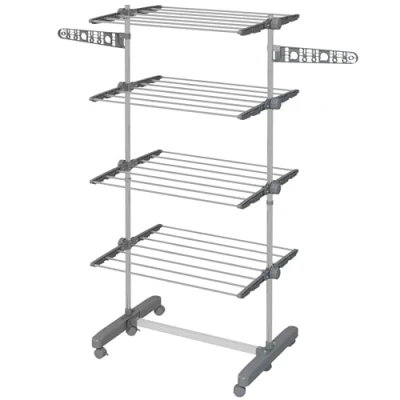 Afbeelding van HOMCOM Droogrek, inklapbaar, met zijvleugels, voor gebruik binnen en buiten, 142 x 55 172 cm, 4 niveaus, grijs
