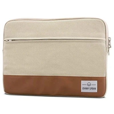 Afbeelding van Johnny Urban Canvas Laptop Sleeve 11 12 Inch Beige Laptopsleeves voor MacBook Air 11&quot; 12&quot; Surface Pro 3 &amp; 4 en vele andere 11.6&quot; Notebook Case van Katoen