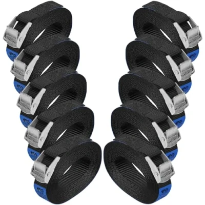 Afbeelding van BB Sport Sjorband spanband bevestigingsband met klemgesp zwart, beschikbaar in verschillende lengtes EN hoeveelheden draagvermogen tot 250 kg DIN 12195 2, 10 stucks 2.5 cm x m