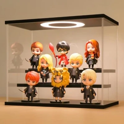 Afbeelding van Huijintao acrylvitrine, B vitrine voor verzameling, beeldjesvitrine, glazen verzameling modellen, beeldjes, verzamelobjecten, met LED verlichting, 3 lagen (30x16x24 cm)