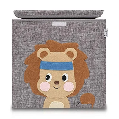Afbeelding van Lion&quot; stoffen opbergbox voor kinderen met deksel, compatibel Ikea Kallax Lifeney