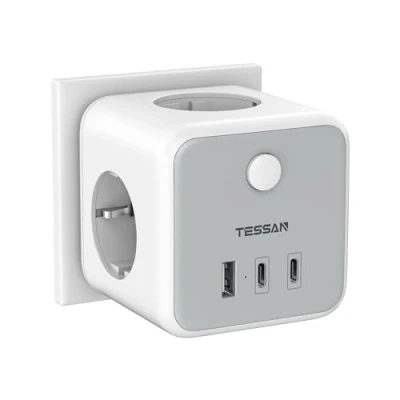 Afbeelding van USB C Stekker, TESSAN 6 in 1 Ladron Stekker met 3 Stopcontacten, Meerdere 2 Type en Poorten, Kubusstekker Schakelaar, Wandstekkerdoos Compatibel voor Keukenkantoor