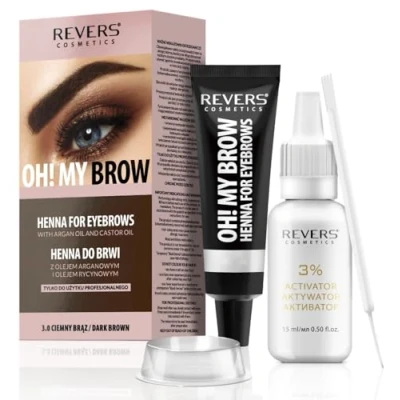 Afbeelding van REVERS COSMETICS Wenkbrauwverf Donkerbruin met Arganolie en Ricinusolie (Omega 6, Caroteen, Vitaminen A, E, F), Natuurlijk Resultaat, Houdt Tot 4 Weken, Meer dan 15 Applicaties