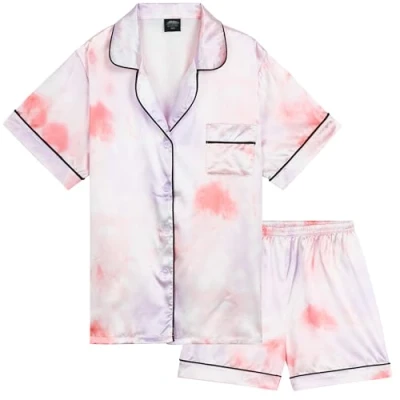 Afbeelding van CityComfort Meisjes pyjama voor kinderen en tieners zomer nachtkleding sets button down satijnen korte ademend zachte loungewear mouwen jammies meisjes, Multi Tie Dye, 9 10 jaar