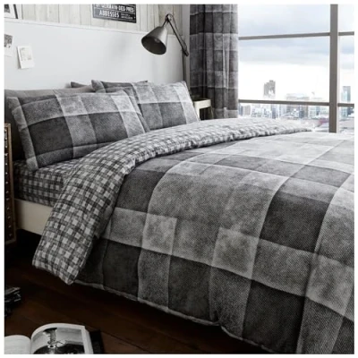 Afbeelding van GC GAVENO CAVAILIA Luxe DENIM CHECK Bed Set met Dekbedovertrek en kussensloop, Polyester katoen, grijs, dubbel (200 x 200cm)
