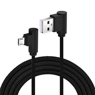 Afbeelding van Mr.Gadget&#039;s Solutions Rechthoekige micro USB kabel, nylon gevlochten 90 graden A naar B opladen en gegevenssynchronisatiekabel voor alle apparaten 2 meter (6,5 ft) zwart