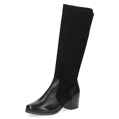 Afbeelding van CAPRICE Dames hoge laarzen met hak Airmotion van leer tot knie breedte G, Black Com., 38.5 EU