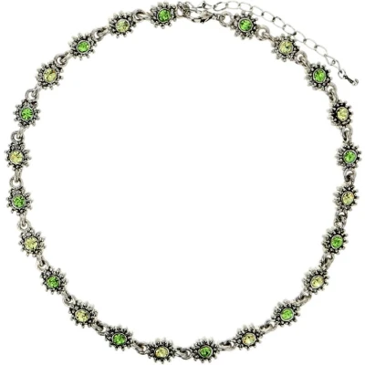 Afbeelding van Behave Zilverkleurige bloemetjes ketting met groene steentjes