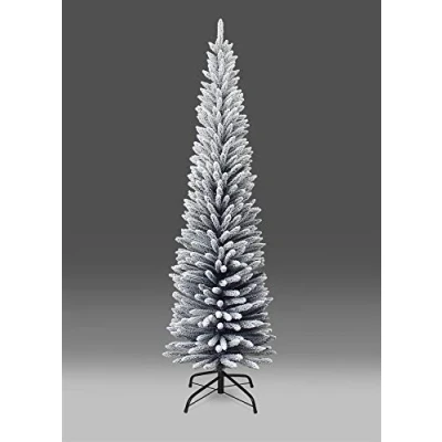 Afbeelding van SHATCHI Kunstmatige slanke kerstboom vakantie huisdecoraties met puntige punten en metalen standaard, sneeuwvlok, 1,8 m