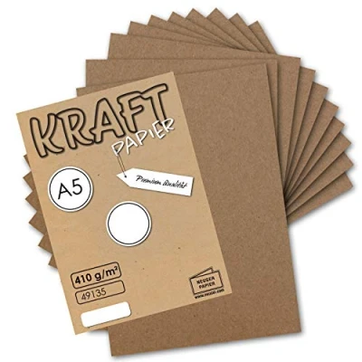 Afbeelding van Gustav UmWelt kraftpapier, 25 stuks, vintage DIN A5, 410 g/m², natuurlijk bruin, gerecycled papier, knutselkarton, kunstenaarskarton, kunstenaarskarton NEUSER