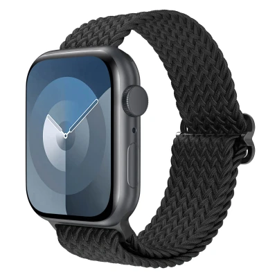 Afbeelding van Apple Watch bandje Nylon Zwart Geschikt voor Series 1 t/m 9 / SE (38/40/41 mm) 10 (42