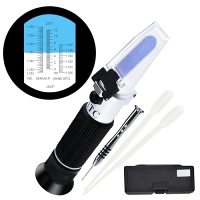 Afbeelding van 3 in 1 schaal klinische refractometer met 10 30C ATC, Serumproteïne 0 12g/dl, Soortelijk gewicht urine 1.000 1.050, Brekingsindex 1.333 1.360 RI voor menselijk gebruik