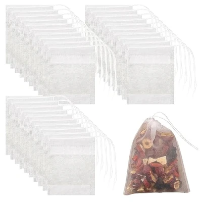 Afbeelding van 100 stuks theezakjes voor losse thee, 9 x 10 cm, lege theezakjes, fijne wegwerpzakjes, met trekkoord, geurthee, koffie
