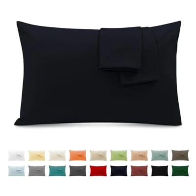 Afbeelding van Kussenslopen voor Tweepersoonsbed van Katoen 50x80 cm 2 Stuks, Set Gecertificeerd Door Oeko TEX In Premium 110GSM, Zacht en Ademend, Hypoallergeen Marineblauw