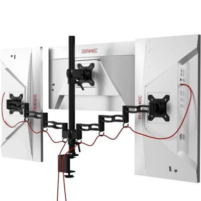 Afbeelding van Duronic DM353 Arm voor 3 computermonitoren Drievoudige monitorhouder PC met scharnier, VESA 75 100, in hoogte verstelbaar, draaibaar, kantelbaar, universele compatibiliteit