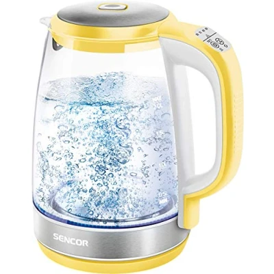 Afbeelding van Sencor SWK 2196YL, glazen waterkoker 2,0 liter, 2200 watt, roestvrij staal met temperatuurkeuze, theekoker, 100% BPA vrij, warmhoudfunctie, temperatuurinstelling (50 C 100 C)