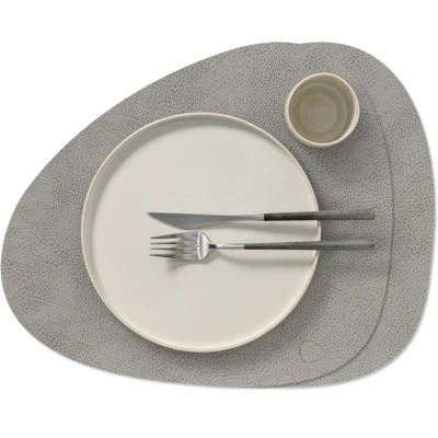Afbeelding van LIND DNA Placemat/Onderleggers Hippo Leer Anthracite Grey Curved 44 x 37 cm 2 Stuks