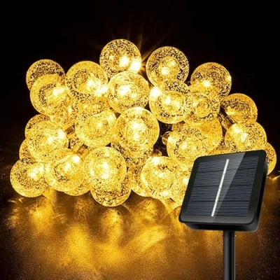 Afbeelding van AGOTD Lichtsnoer op zonne energie, voor buiten, 6 m, 40 leds, 8 modi, kristallen bollen, waterdicht, outdoor, decoratie, lichtketting tuin, balkon, terras, bruiloft, feesten (warmwit)