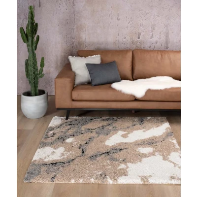 Afbeelding van Vierkant Hoogpolig Tapijt/Vloerkleed Marble Artisan Beige 200x200 Cm