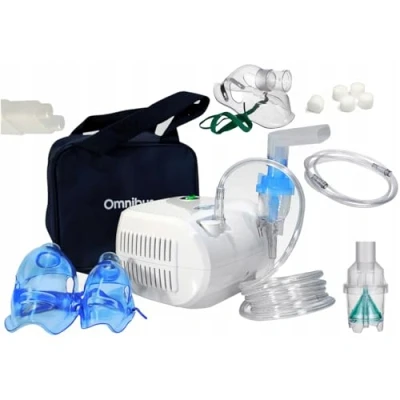 Afbeelding van Omnibus Inhalator Neusinhaler Voor volwassenen en kinderen Met 2 maskers / reservefilters + slang zakje Wit