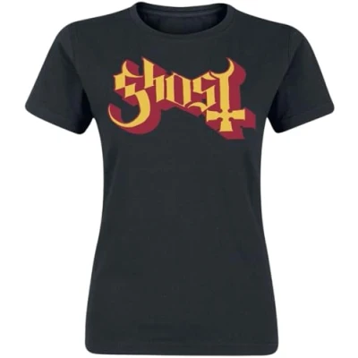 Afbeelding van Ghost Logo Gold And Red T shirt zwart S Katoen Band merch, Bands, Duurzaamheid