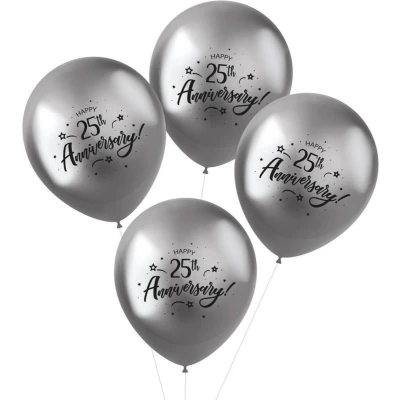 Afbeelding van Folat ballonnen Shimmer 25th Anniversary Zilver 33 cm 4 stuks