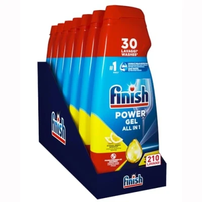 Afbeelding van Finish Powergel Vloeibaar Vaatwasmiddel, Multifunctioneel, Vetoplossend, Citroen, Veelkleurig, 7 Units 1