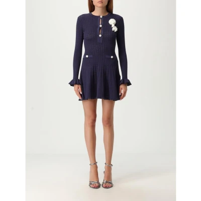 Afbeelding van Elegant Knit Mini Dress with Long Sleeves and Floral Applique Wo