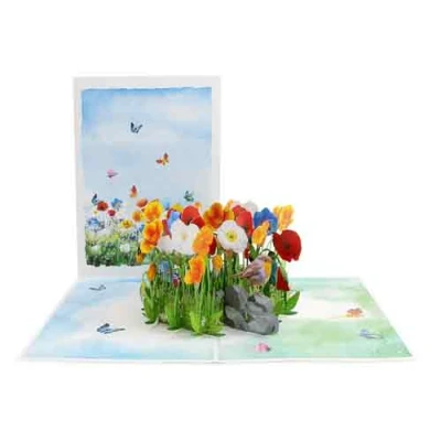 Afbeelding van Wenskaart Kiriori 3D Kleurrijke Vlindertuin met Envelop