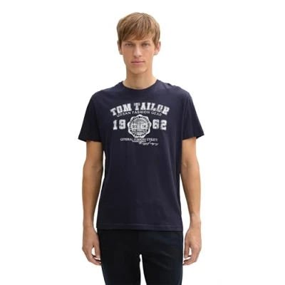 Afbeelding van TOM TAILOR Mannen T shirt met logoprint 1008637, 10690 Knitted Navy, 3XL