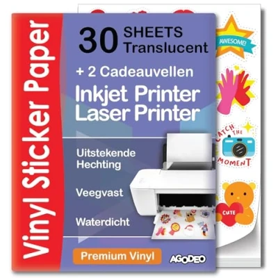 Afbeelding van 30 Translucent Vinyl Stickervellen A4 Printer Paper Stickerpapier Voor Incl. 2 Geschenkvellen Inkjet &amp; Laser Waterbestendig Scheurbestendig Sneldrogend Sticker Papier